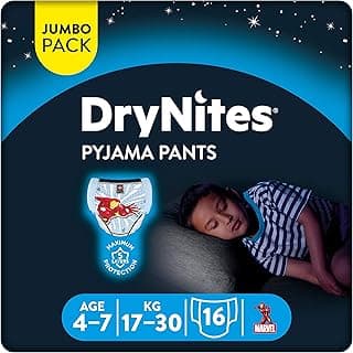 Huggies Drynites 4-7 ans Garçon (17-30 kg) - Sous-Vêtements de Nuit Absorbants pour Enfants qui font Pipi au Lit - x16 Culottes
