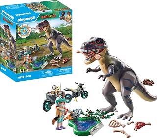 Playmobil 71524 Explorateur avec Moto et tyrannosaure - Recherche du T-Rex - Gamme Dinos fabriquée avec Plus de 80% de matériaux recyclés ou biosourcés en Moyenne - Univers Dinos - Dès 4 Ans - Image 1