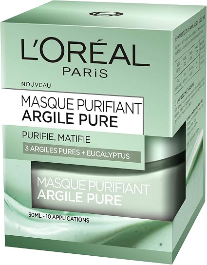 L'Oréal Paris Purifying Clay Face Mask - Mattifying and Anti-Fatigue Care - 3 Pure Clays & Eucalyptus Extracts - Fast & Visible Results - All Skin Types - 50 ml - Image 1