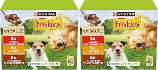 FRISKIES | Patée pour Chien Adulte | en Sauce | Au Poulet, Bœuf, Agneau et Légumes | Aide à Maintenir Un Regard étincelant, Un Poil Brillant et Une Peau Saine | Sachets Fraîcheurs | 24 x 85 g - Image 1