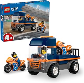 City Le Transporteur de Motos – Fine Motor Skills Stimulating Toy – Flatbed Truck, 2 Motorcycles, 2 Minifigures, Ramp & Accessories – Birthday Gift for Boys from 4 Years Old 60491 - Image 1