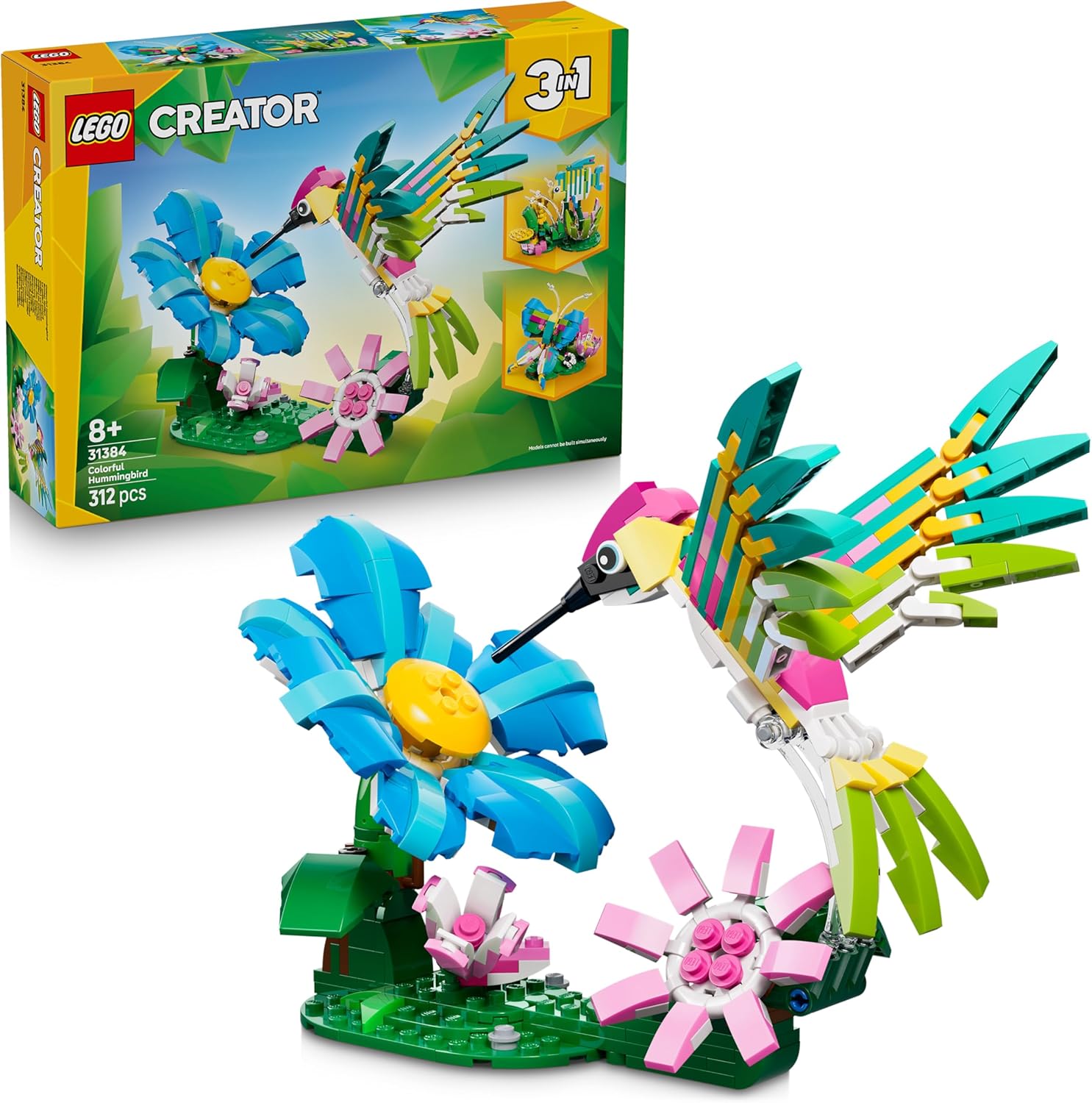 LEGO Creator 3-en-1 Animaux Sauvages : le Colibri Coloré - Jouet Oiseau se Transformant en Figurine de Papillon ou Poisson - Décoration Intérieure DIY - Cadeau Original Fille ou Garçon dès 8 ans 31384 - Image 1
