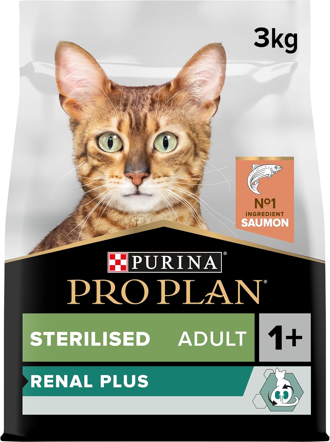 PURINA PRO PLAN | Renal Plus | Cat | Complete Dry Food for Sterilized Adult Cats | Helps Maintain Healthy Kidney Function and Urinary System | Salmon | Bag | Pack of 4 x 3 kg - Image 1