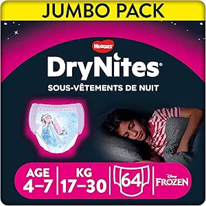 HUGGIES DryNites - Ultra-Absorbent Sleep Underwear - 4/7 Years Girls (17-30 kg) - 4 Packs of 16 Panties - The Perfect Solution for Bedwetting Children - Image 1