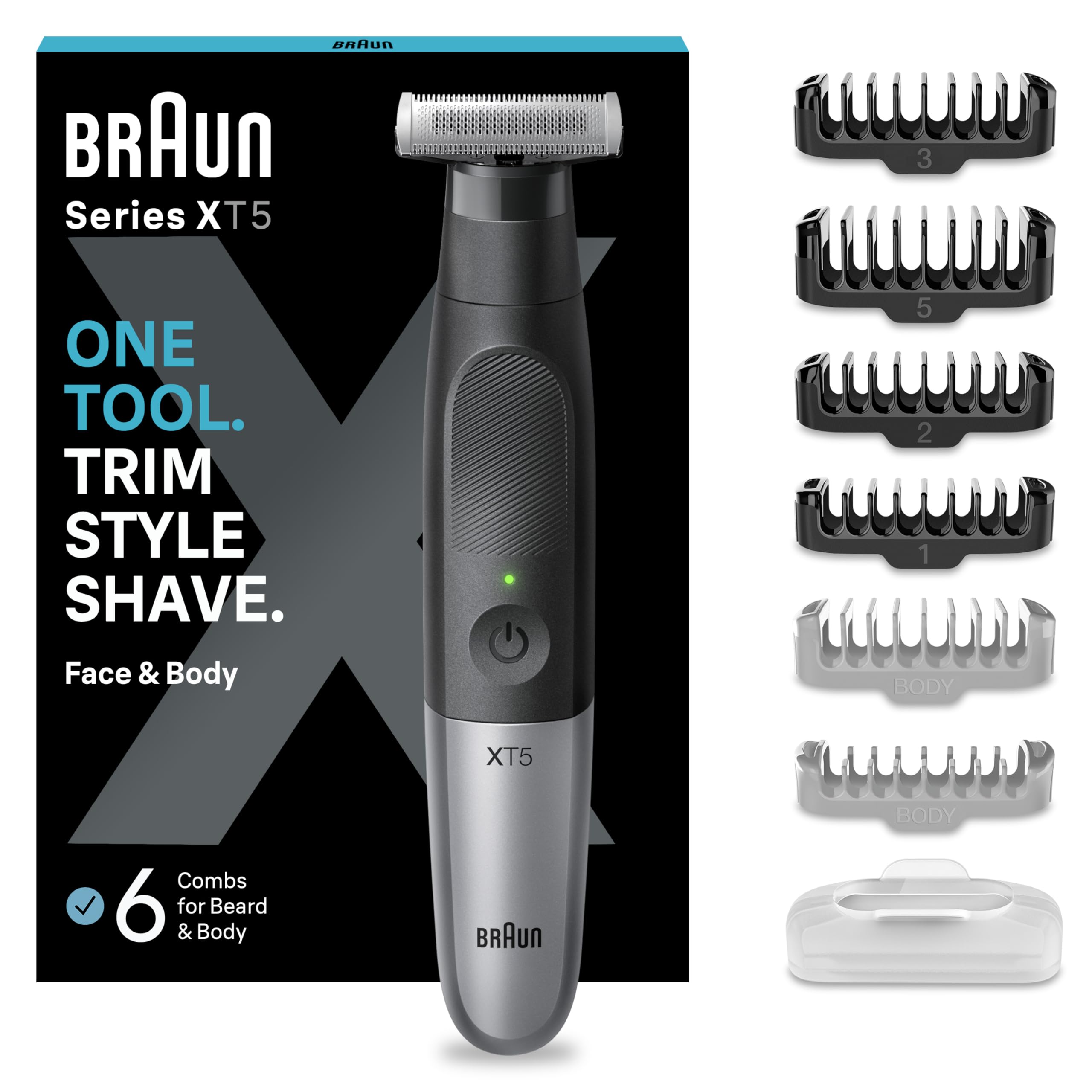 Braun XT5 Series Hybrid Single Blade Beard and Stubble Trimmer Electric Razor for Men Body Grooming Manscaping with Travel Pouch Gifts for Men XT5200 Black Razor - Image 1