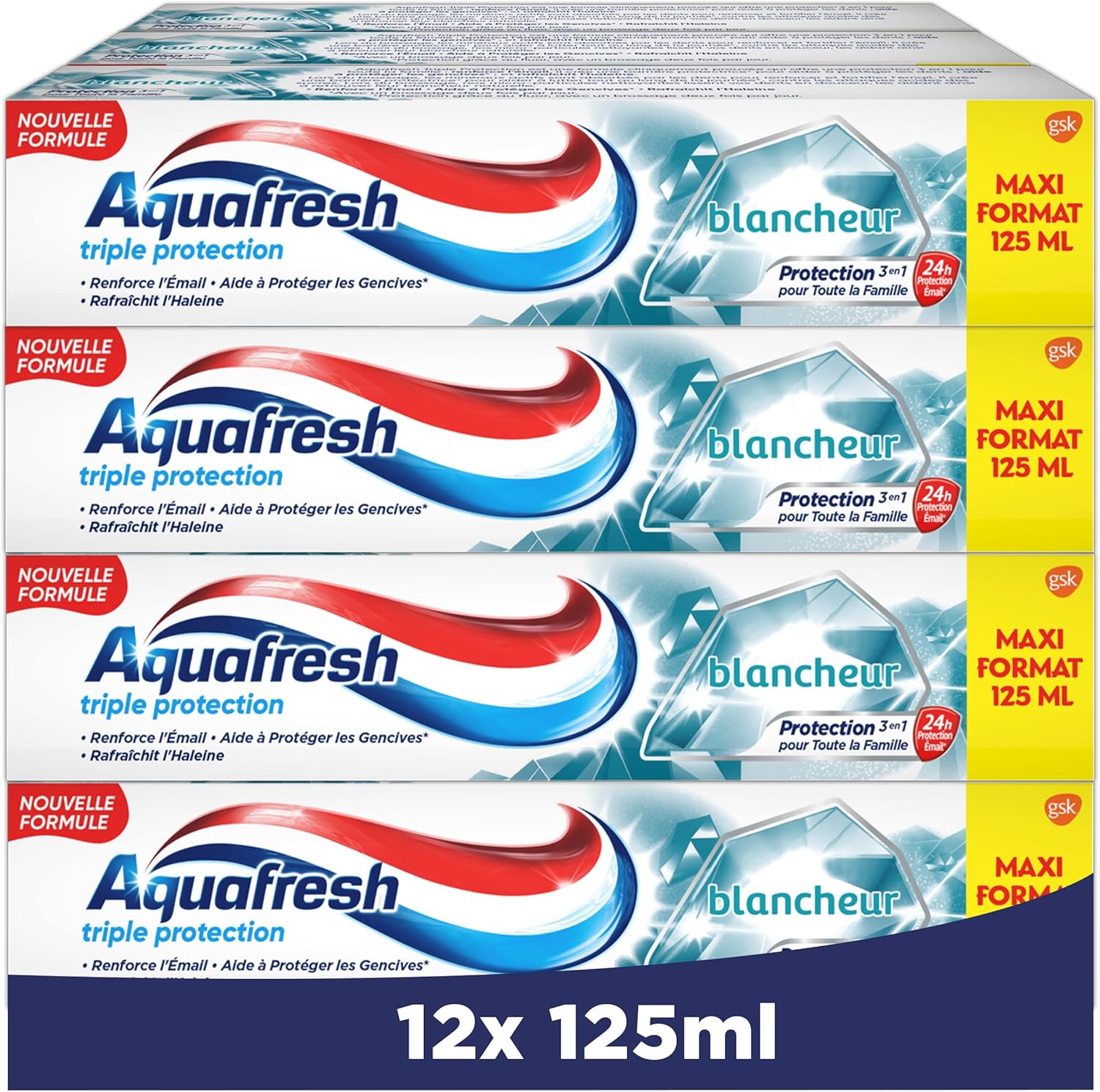 Aquafresh Dentifrice Triple Protection Blancheur, Pour Des Dents Fortes et Une Haleine Fraiche, Lot de 12x125ml - Image 1