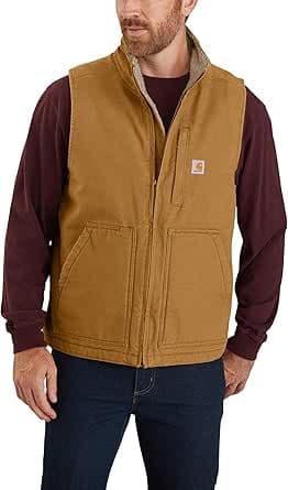Carhartt Men's Washed Heavy Canvas Stand Collar Jacket with Sherpa Lining Loose Fit Outerwear for Work (1 Pack)