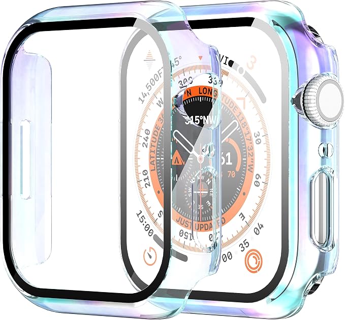 Diruite 2 Pieces Case for Apple Watch SE 3/2/1/Series 6 5 4 40 mm Hard PC Material Ultra Thin Tempered Glass Screen Case, Colour, 40 mm - Image 1