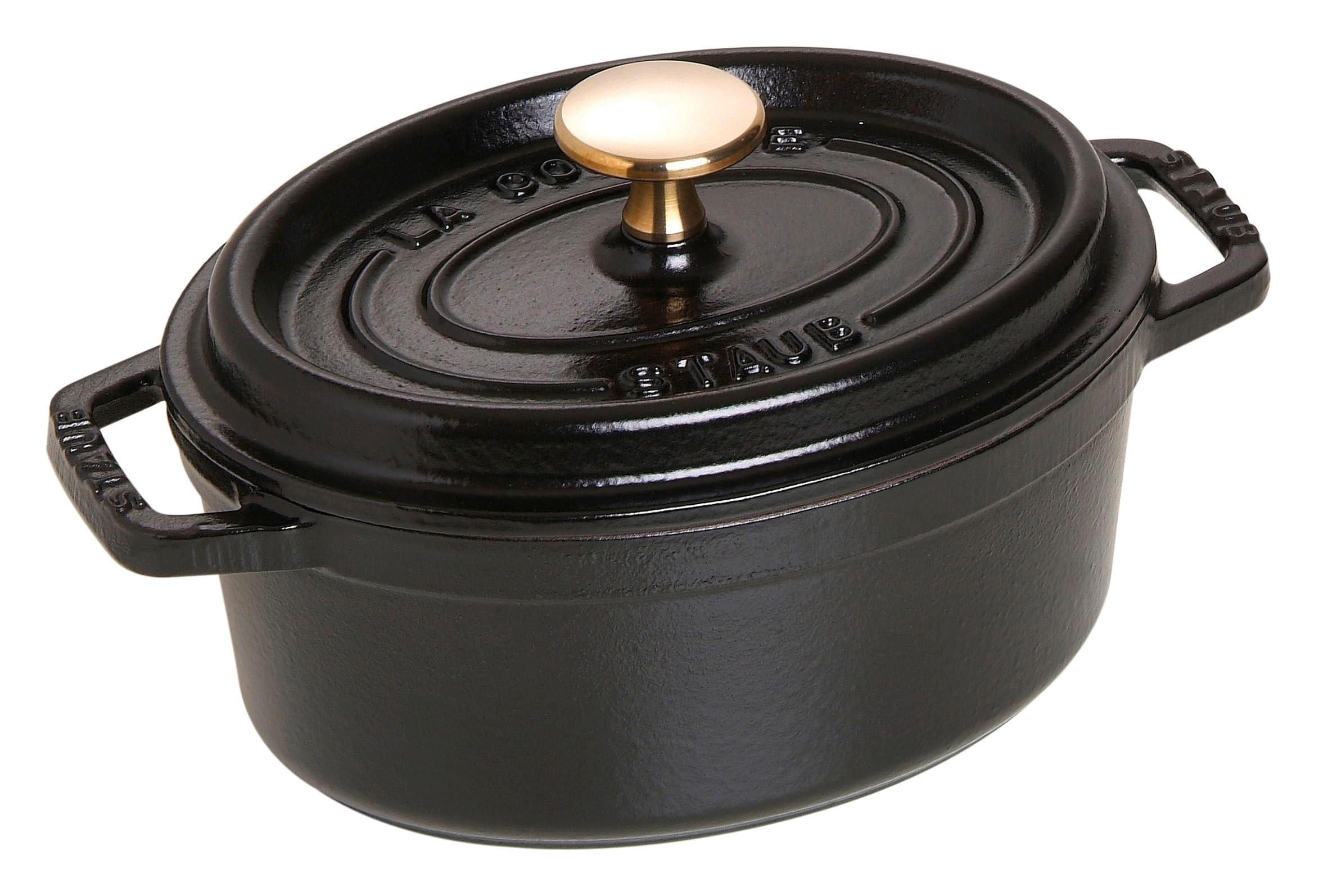 STAUB Enamelled Cast Iron Casserole Dish with Lid, Suitable for All Heat Sources Including Induction, 1 to 2 People, Oval, 17 cm, 1 L, 2.4 kg, Matte Black - Image 1
