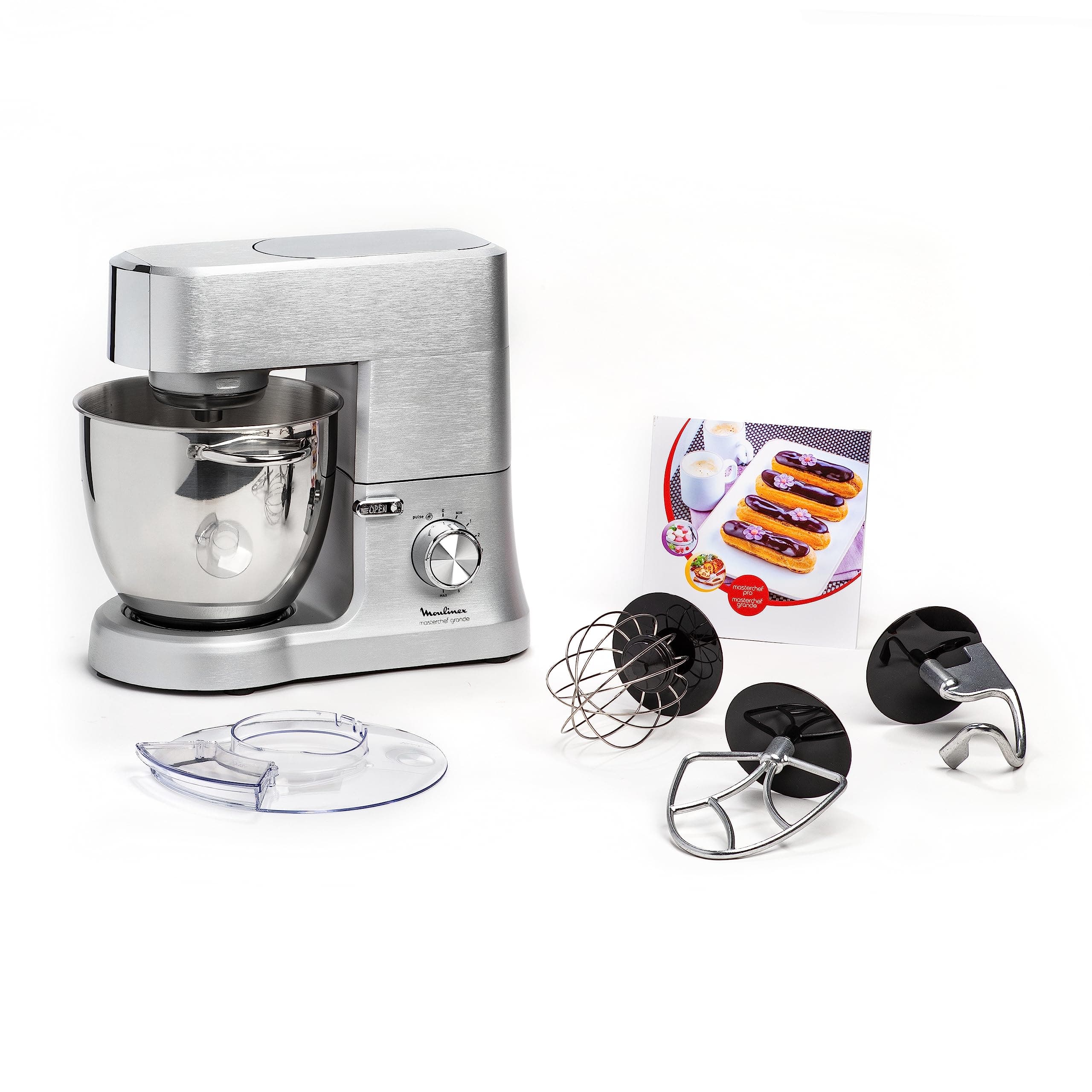 Moulinex Pastry Processor, XXL Stainless Steel Bowl 6.7 L, 1500 W, 10 Speeds + Pulse Function, Cast Aluminium Body, Premium Pastry Kit, Masterchef Grande Grey QA810D01