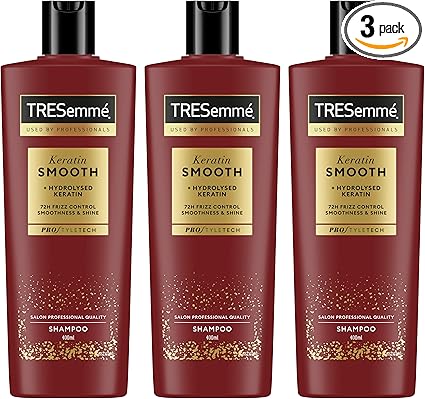 TRESemmé Keratin Smooth Shampoo 72 Hours Frizz Control*, Softness and Shine Professional Hair Care with Hydrolyzed Keratin 400 ml 3 Pieces - Image 1