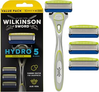 Hydro 5 Sensitive Razor for Men - Aloe Vera to Reduce Irritation - Moisturizing Gel and Precision Blade - 1 Razor Handle + 4 Blade Refills - Image 1