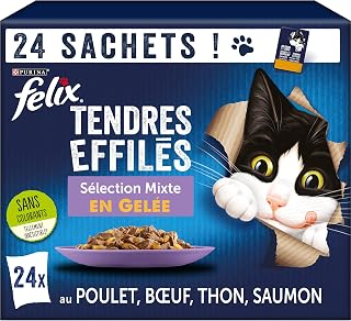 FELIX | Tendres Effilés | Chat Adulte | En Gelée | Alimentation complète | Sélection Mixte : au Bœuf, Poulet, Thon et Saumon | Sachets Fraîcheurs | Lot de 4 (24x85g) - Image 1