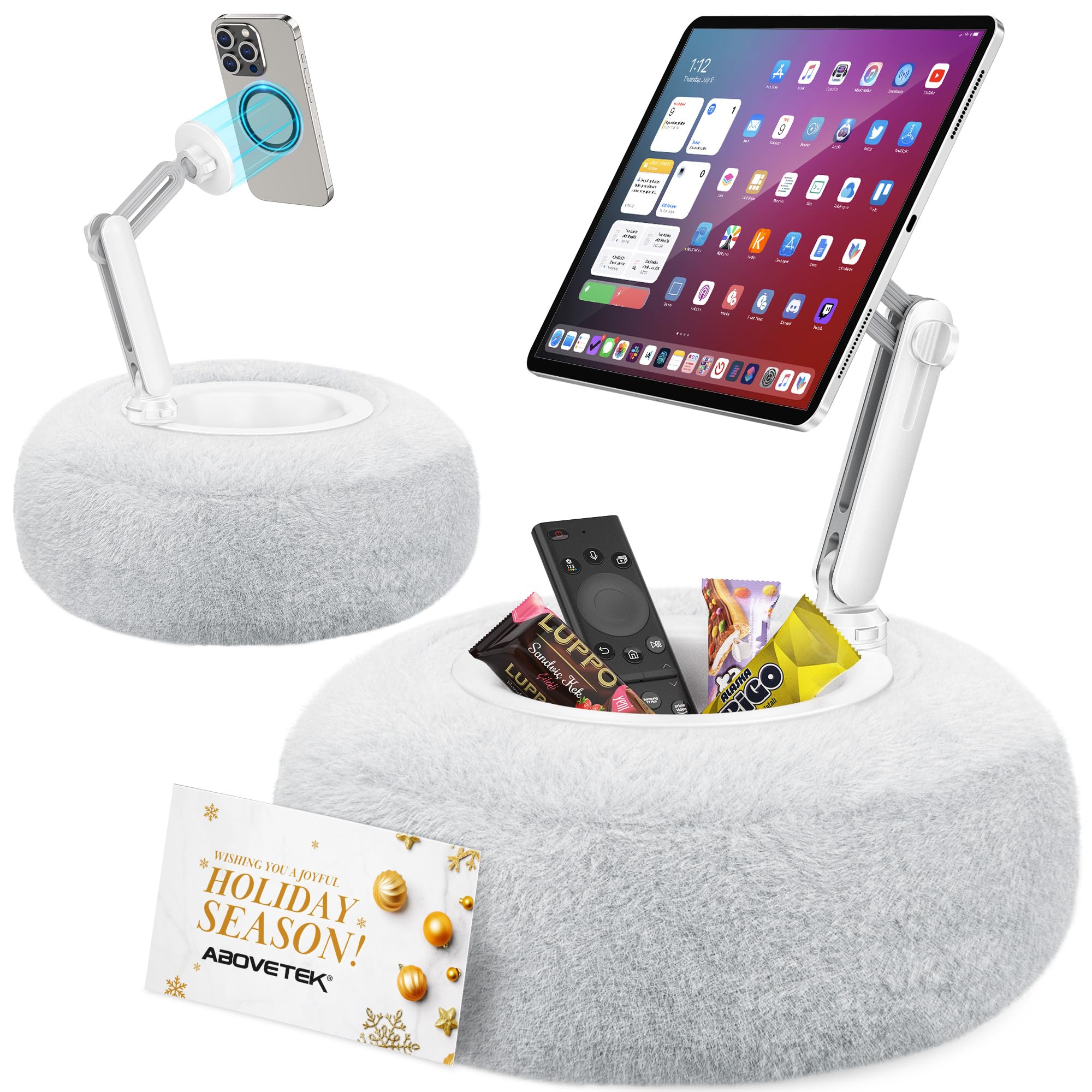 AboveTEK Magnetic Tablet Stand Compatible with 4.7" to 13" Phone/Tablet, iPad iPhone Samsung Google Kindle Phone Stand 360 Adjustable Gray - Image 1
