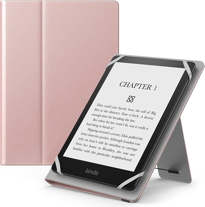 MoKo Universal Case for 6" 6.8" 7" Kindle eReaders Fire Tablet - Kindle/Kobo/Voyaga/Lenovo/Sony Kindle E-Book E-Reader Tablet, PU Case with Adjustable Stand and Hand Strap, Rose Gold - Image 1