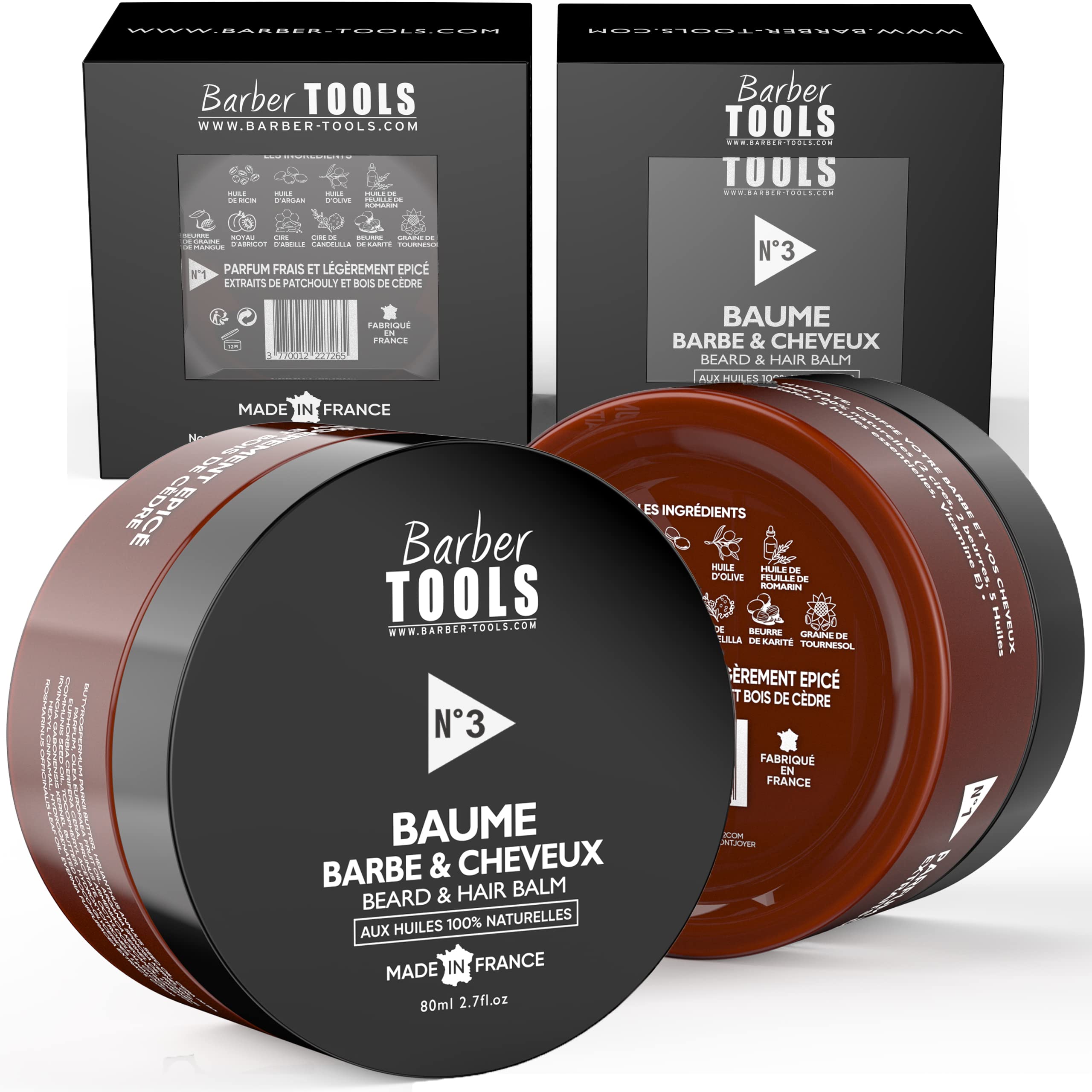 Beard & Hair Balm | No 3 | With 100% Natural Oils – Made in France – Nourishes, Hydrates, Structure, Based on 2 waxes, 2 butters, 5 vegetable oils, 2 essential oils, Vitamin E (80 ml) - Image 1