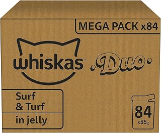 WHISKAS Repas pour Chat - 84 Sachets Fraîcheur de 85g - Pâtée pour Chat Adulte en Gelée - Duo Terre & Mer (4 Variétés) - Nourriture Humide Complète & Equilibrée, 84x85g - Image 1