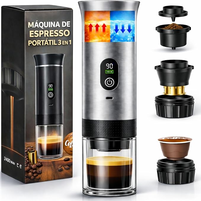 3 in 1 Portable Coffee Maker - Compatible with Nespresso, Dolce Gusto and Ground Coffee | Portable Coffee Maker for Travel | Portable Mini Coffee Maker with LED Display - 2025 Upgraded Version (80ml) - Image 1