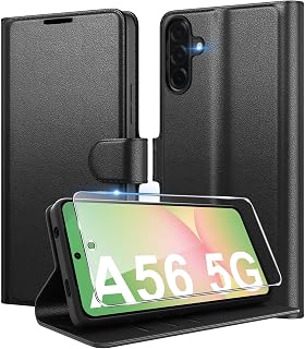 Coque pour Samsung Galaxy A56 5G en Premium Cuir PU, Portefeuille Housse Etui pour Cartes Protection Anti-Choc Flip Case avec 1 Verre Trempé Noir - Image 1
