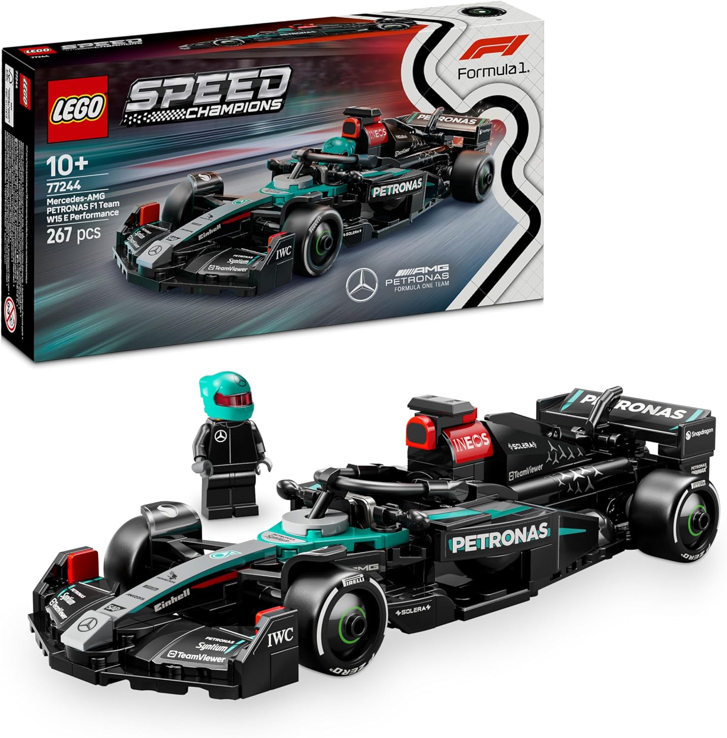 LEGO Speed Champions Voiture F1 Mercedes-AMG W15 - Voiture de Course avec minifigurine Collector de Pilote de Formule 1 - Maquette pour garçons et Filles dès 10 Ans ou Fans de Sport Automobile 77244 - Image 1