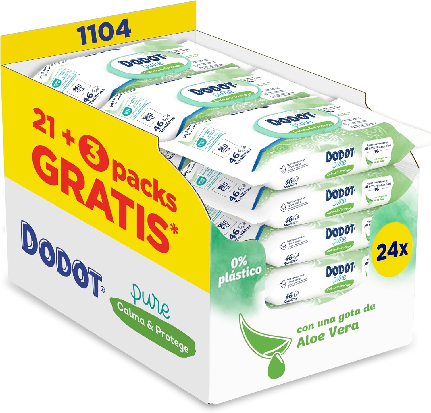 Dodot 24 Packs of 46 Pure Soothing & Protective Baby Wipes = 46 Wipes, Helps Restore Skin's Natural PH, One Drop of Aloe Vera - Image 1
