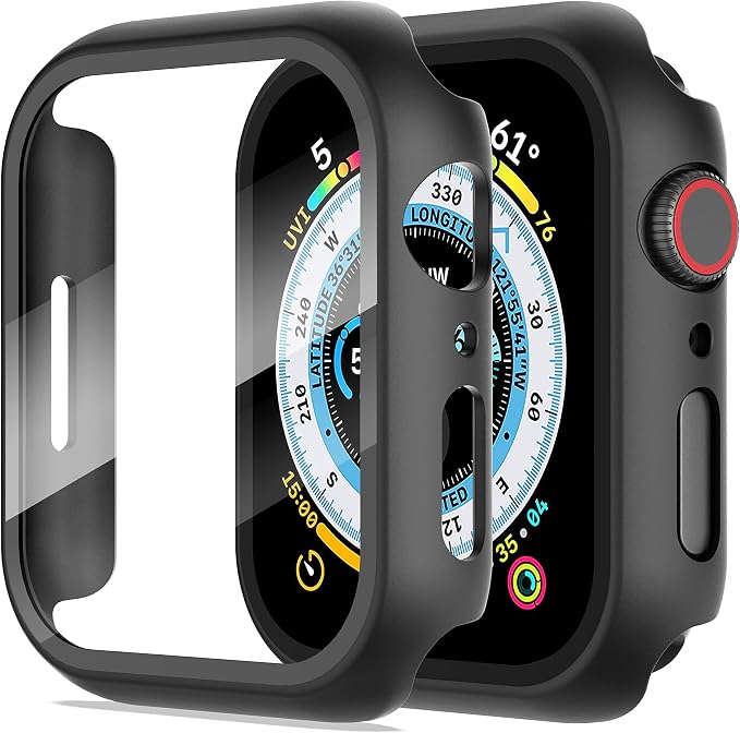 Diruite 2 Pieces Case for Apple Watch SE 3/2/1 /Series 6 5 4 40 mm Hard PC Material Ultra Thin Tempered Glass Screen Case, Black, 40 mm - Image 1
