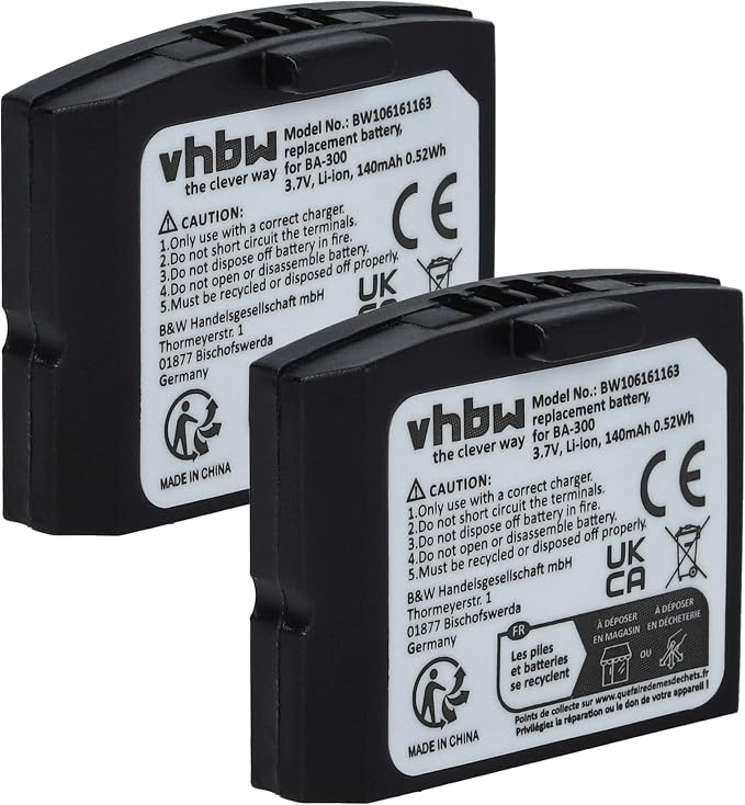 vhbw 2 x Replacement Battery for Sennheiser 500898, 523306, BA-300, BA300, HC-BA300 for Wireless Headphones and Earphones (140 mAh, 3.7 V, Li-Polymer) - Image 1