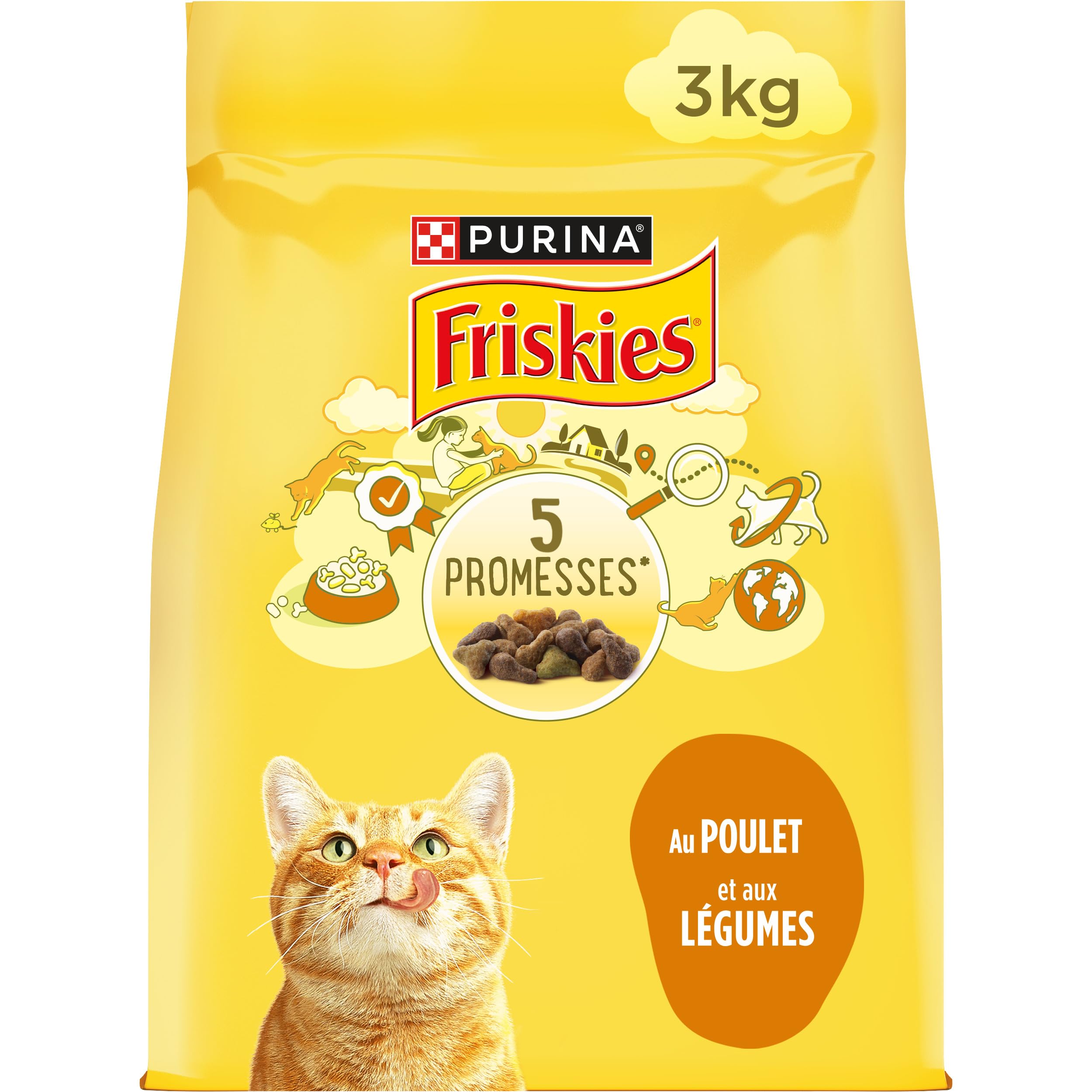 FRISKIES | Chat | Croquettes complètes pour Chats Adultes | Au Poulet et aux Légumes | Aliment Complet Riche en Vitamines et Minéraux | Sac | 3 KG - Image 1