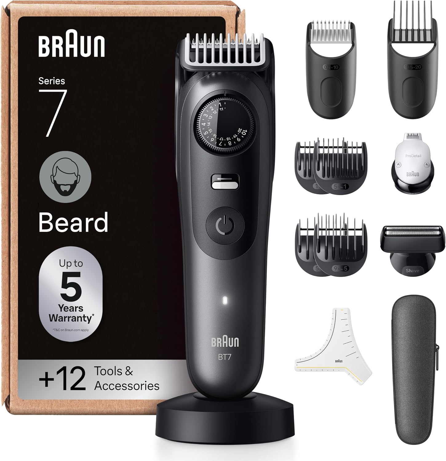 Braun Tondeuse À Barbe Series 7, + 12 Outils de Barbier, Lame ProBlade Affûtée Et Inusable, Jusqu'à 120 Min D'autonomie, 40 Longueurs, Étanche, Molette De Précision Et Verrouillage, BT7545, Gris - Image 1