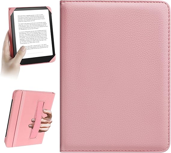 HoYiXi Universal Funda 6.8 Inch 7 Inch E-Book Reade Compatible with Kindle Paperwhite/Kobo/BOOX T68/iReader Ocean/Sony,6.8"-7" eReade Protective Cover Case, Elastic Rope, Pink - Image 1