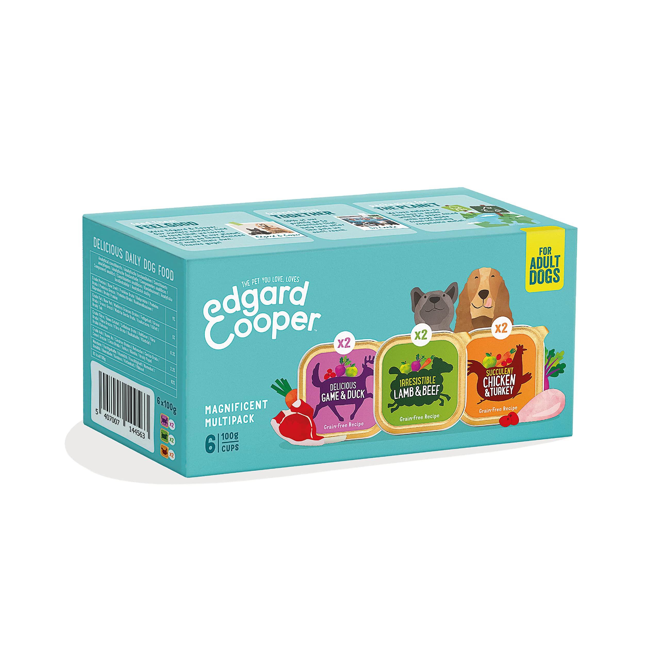 Edgard & Cooper Natural Wet Food for Adult Dogs 6 x 100g 2 x Chicken/Turkey, 2 x Lamb/Beef and 2 x Deer/Duck Fresh, Healthy Food, Tasty and Balanced, Protein - Image 1