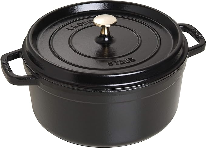 STAUB Enamelled Cast Iron Casserole Dish with Lid, Suitable for All Heat Sources Including Induction, Round 26 cm, 5 L, 6 kg, Matte Black - Image 1