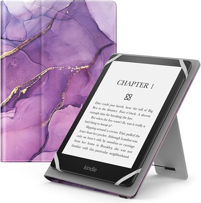 MoKo Universal Case for 6 Inch 6.8 Inch 7 Inch Kindle eReaders Fire Tablet - Kindle/Voyaga/Lenovo/Sony Kindle E-Book E-Reader Tablet, PU Case with Adjustable Stand and Hand Strap, Purple Gold Marble - Image 1