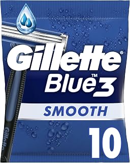 10 x Blue Smooth Men's Disposable Razors with 3 Blades, Swivel Head and Lubricating Strip for Comfortable Facial Shaving, - Image 1