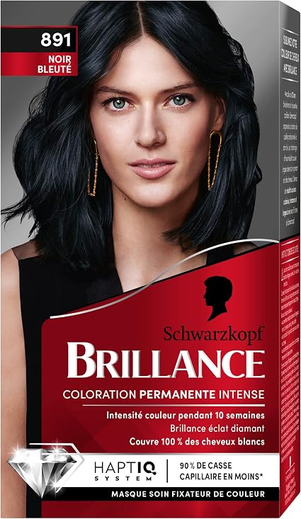 Brillance - Schwarzkopf - Intense Permanent Hair Colour - Diamond Shine - Perfect Coverage for White Hair - Colour Fixing Mask - Night Glow - Blue Black 891 - Image 1