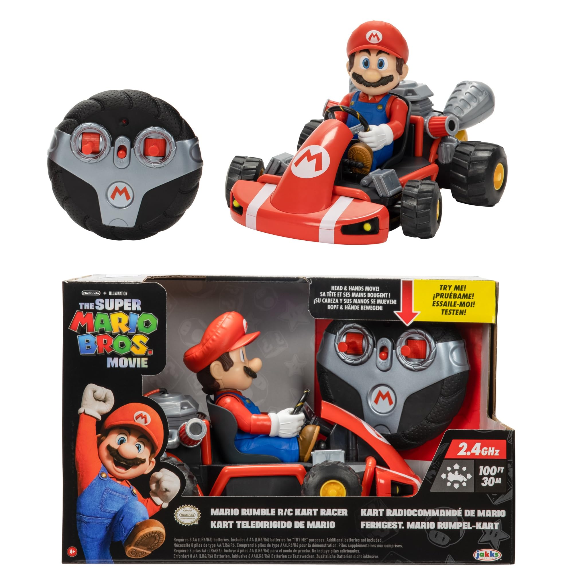 Super Mario Bros Movie – Mario Kart – Remote Control Car with Mario Figurine – Officially Licensed Nintendo – Head and Hands Move – 30 m Range – Mario Fan Children's Toy – Suitable for Ages 4 and - Image 1