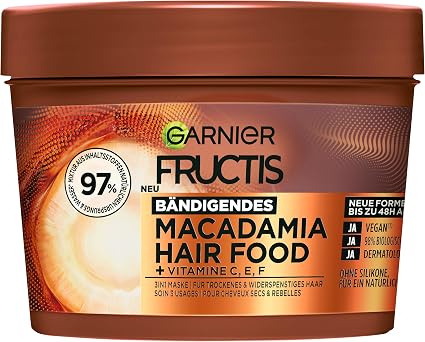 Garnier Fructis Macadamia 3-in-1 Silicone Free Hair Mask for Dry Unruly Hair, Naturally Soft Feeling, Smoothing and Anti-Frizz Effect, Silicone Free, 400ml - Image 1