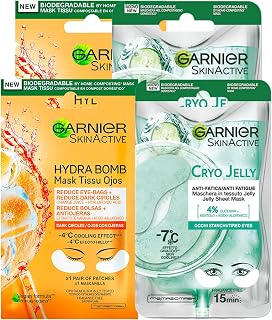 Garnier SkinActive Hydra Bomb Masque pour les yeux contre les cernes, avec jus d'orange et acide hyaluronique, 4 patchs + Masque pour les yeux Cryo Jelly, effet anti-âge, avec glycérine et menthol, 4 - Image 1