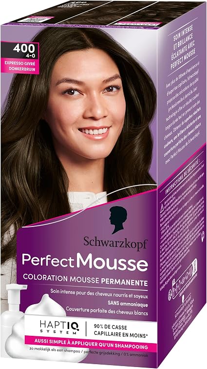 Schwarzkopf Perfect Mousse Permanent Mousse Hair Colour Ammonia-Free Care Mask 96% Natural Ingredients Frosted Espresso 400 - Image 1