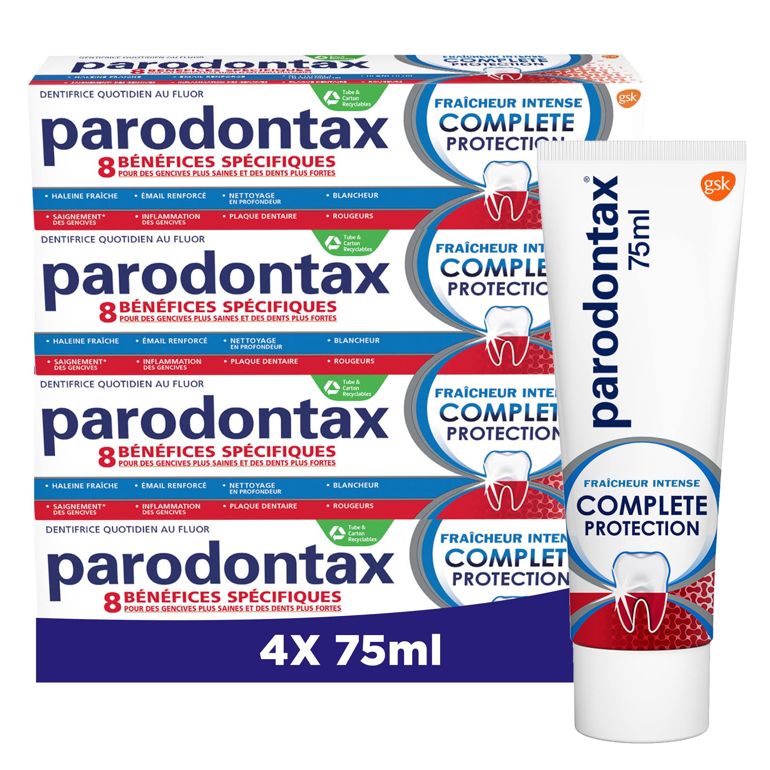 PARODONTAX - Complete Protection Toothpaste Intense Freshness - Offers 8 Specific Benefits for Healthy Gums & Strong Teeth - Helps Keep Breath Fresh - 4 x 75 ml - Image 1