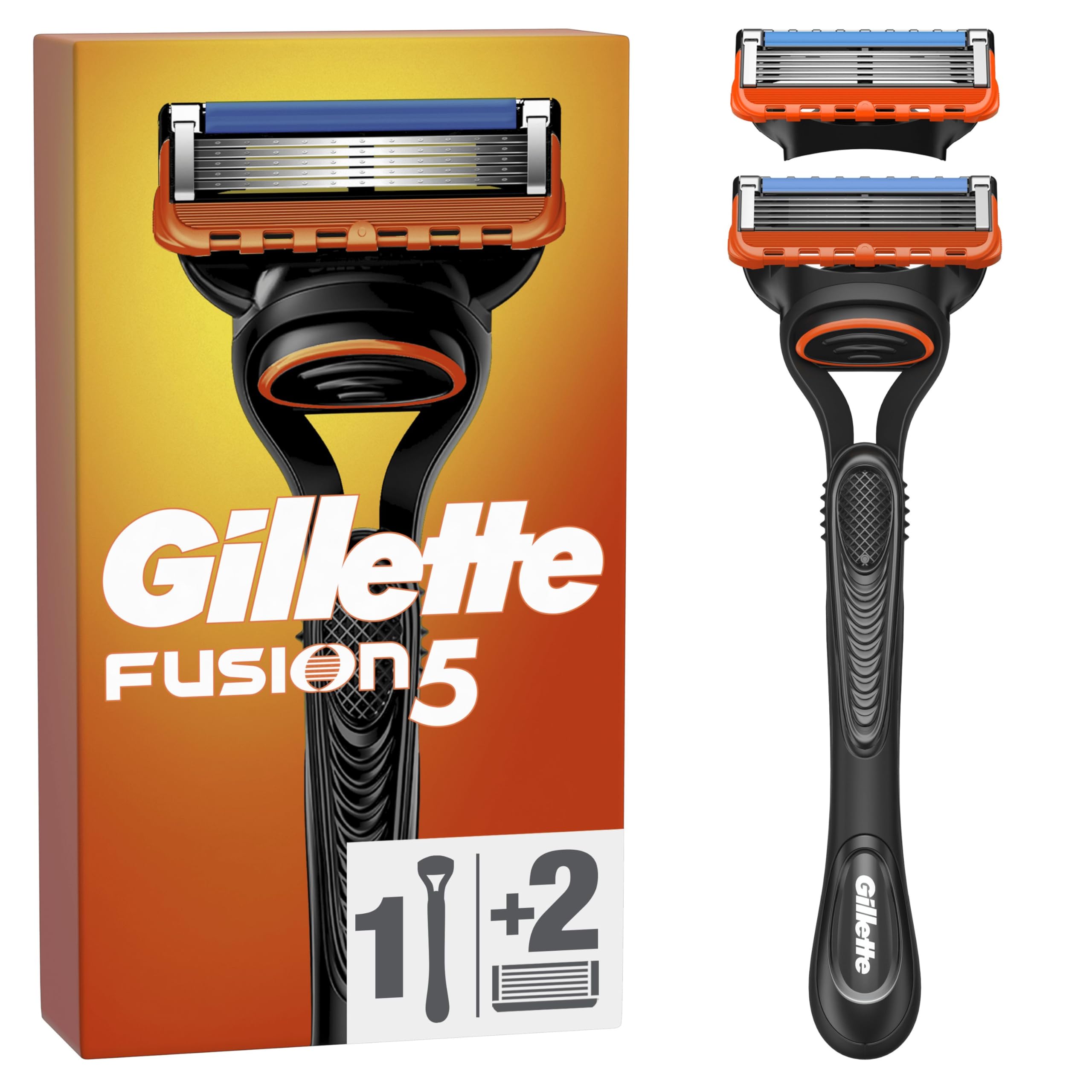 Gillette Fusion5 Men's Shaver, Handle and 2 Cartridges with 5 Blades, Precision Blade for Difficult Areas, Lubricating Strip for Smooth Glide on the Face, 1 Refill by 20 Shaves - Image 1