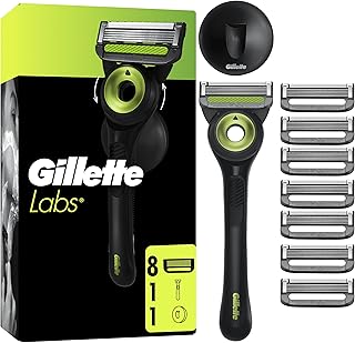 Gillette Labs Rasoir Pour Homme Avec Barre Exfoliante, Edition Neon Night, Manche Réutilisable Et 8 Cartouches De Recharge GilletteLabs A 5 Meilleures Lames De La Marque, Rasage Du Visage Confortable - Image 1