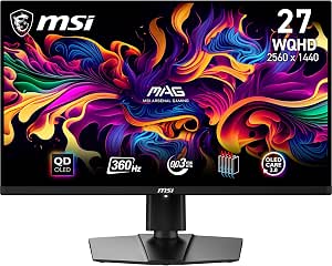 MSI MAG 271QPX QD-OLED Gaming Screen 26.5 Inches WQHD – 2560 x 1440 Quantum Dot OLED, 360Hz / 0.03ms, 99.1% DCI-P3, ΔE≤2, DisplayHDR True Black 400 – DP 1.4a, HDMI 2.1, USB Type-C - Image 1