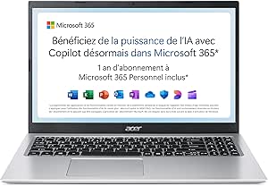 Acer Aspire 1 A115-32-C3AK 15.6 Inch Full HD Laptop (Intel Celeron N4500, 4GB RAM, 128GB eMMC, Intel UHD Graphics, Windows 11), AZERTY Keyboard, Grey, Microsoft 365 Personal 12 Months Included - Image 1