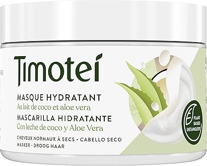 Timotei Moisturizing Mask for Dry Hair with Coconut Milk and Aloe Vera, with Vegetable Derived Detangler, 98% Naturally Derived Ingredients and Silicone-Free, 300ml - Image 1