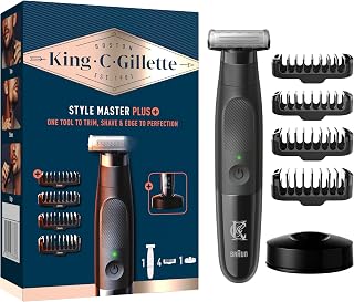 Gillette King C Tondeuse A Barbe Electrique Pour Hommes Style Master Plus, Sans Fil Et Avec Des Lames Affutées, Coffret Barbe Homme Avec 4 Sabots Interchangeables Pour Tailler Et Raser, Etanche - Image 1