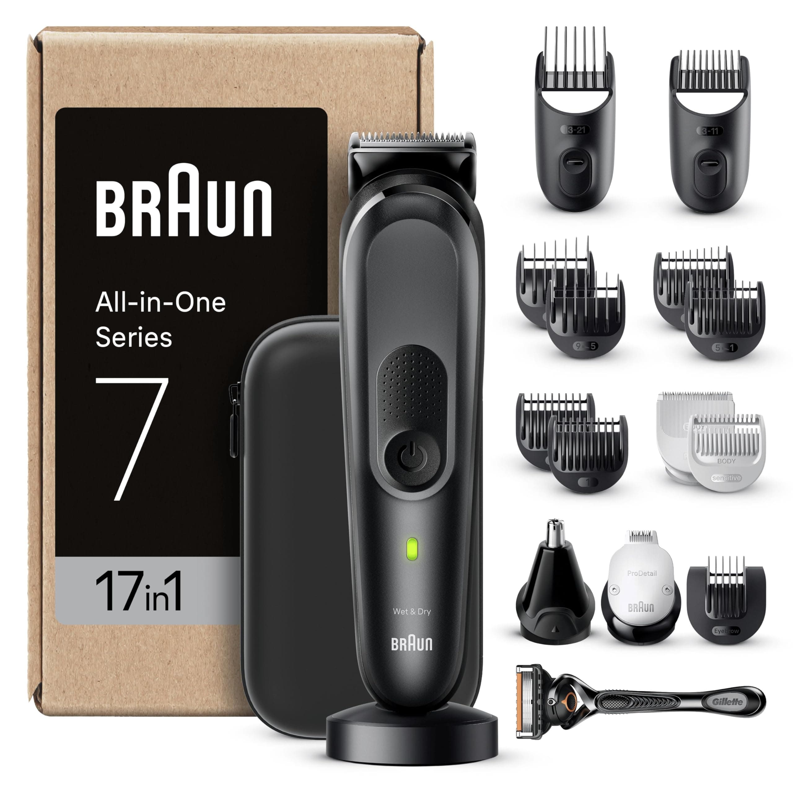 Braun MGK7470 Series 7 All-in-One Trimmer 17-in-1 Styling Kit for Men, Beard, Hair & More, Body Shave With Ultra Sharp Blade, Clogs For Eyebrows And Sensitive Areas, Waterproof