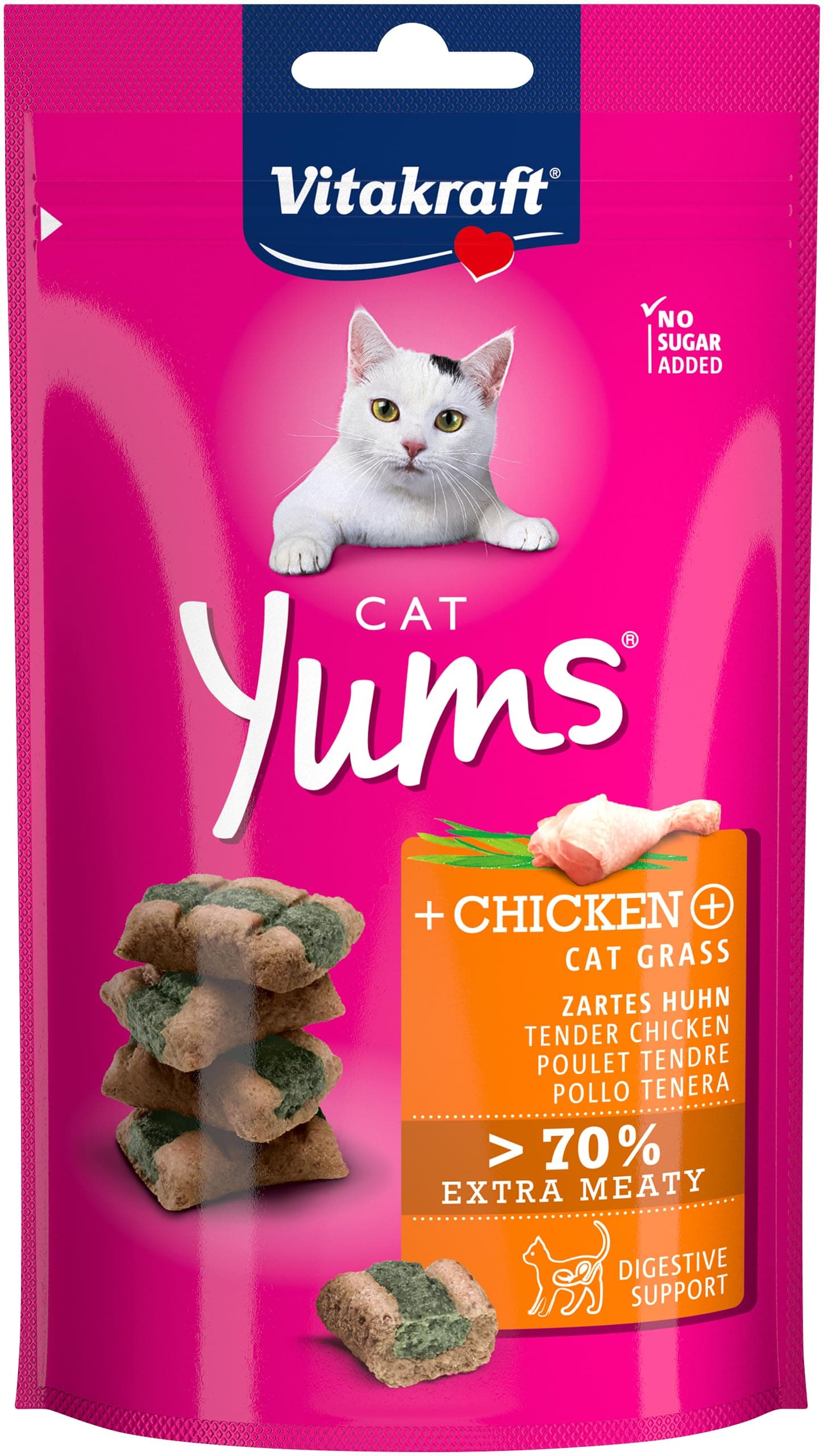 Vitakraft Cat Yums, cat treats, tender bites filled with chicken and catnip, in resealable bag, no added sugar (1x40g)