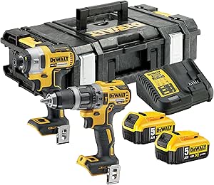 DEWALT - Double18V XR Brushless Kit - Includes Brushless Impact Drill, Impact Driver, Storage Box, Multivoltage Charger and Two XR 5Ah Batteries, DCK266P2-QW - Image 1