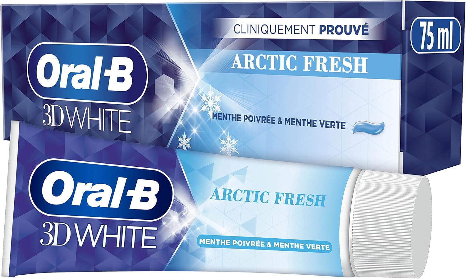 Oral-B 3D White Arctic Fresh Dentifrice Éliminant Des Taches Pour Des Dents Plus Blanches Dès Le Premier Brossage, Doux Pour L’Émail, Arôme Menthe Poivrée Et Menthe Verte, 75ml - Image 1